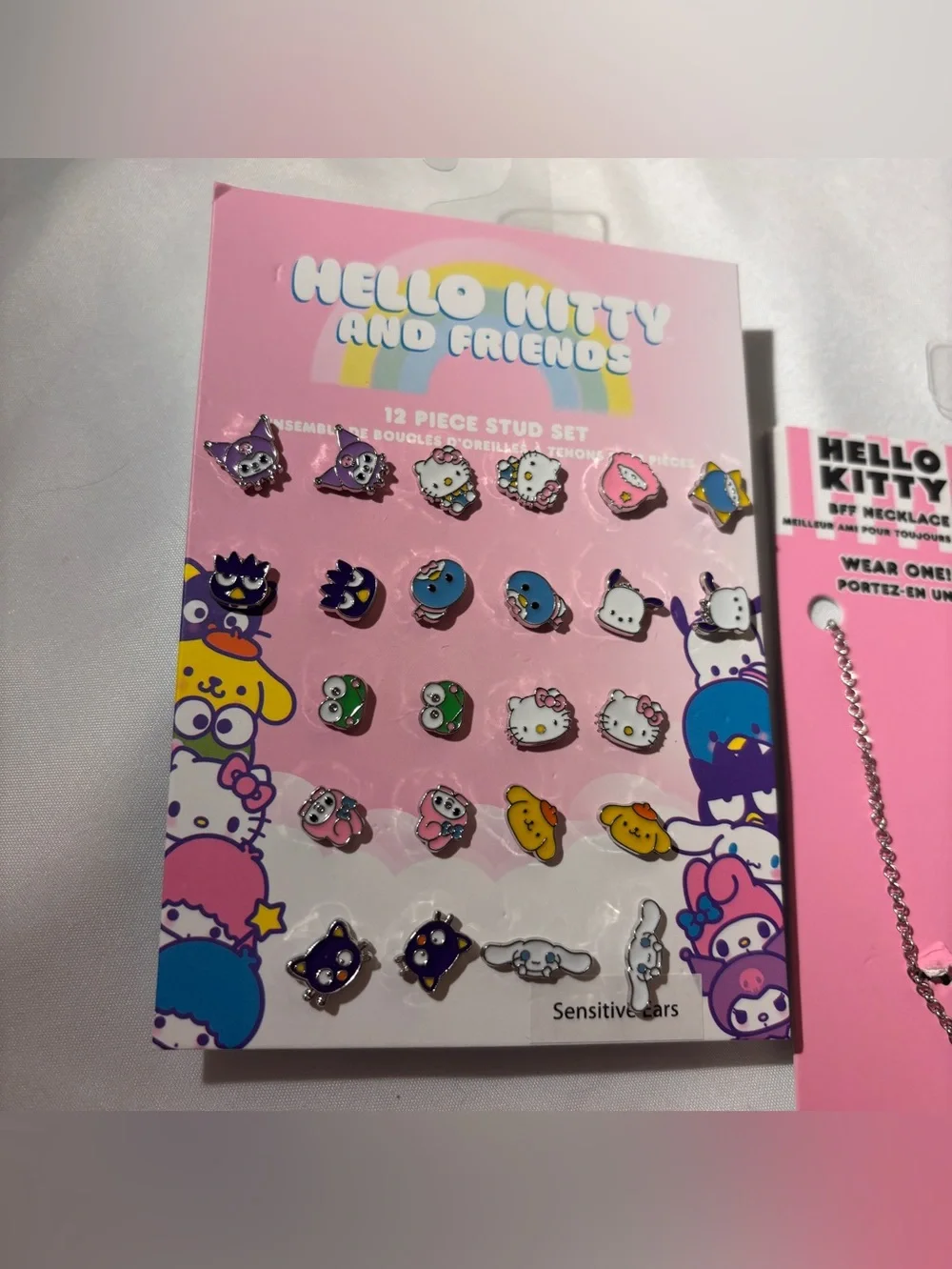 Hello Kitty Pink Carded Necklace and Multi-Color Stud Earring Set
